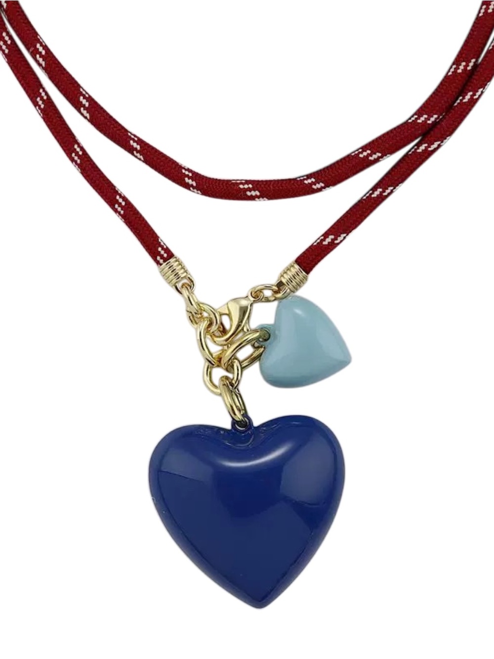 ROXANNE ASSOULIN Red long cord necklace with Navy and small sky Blue hearts - Picture 4 of 6